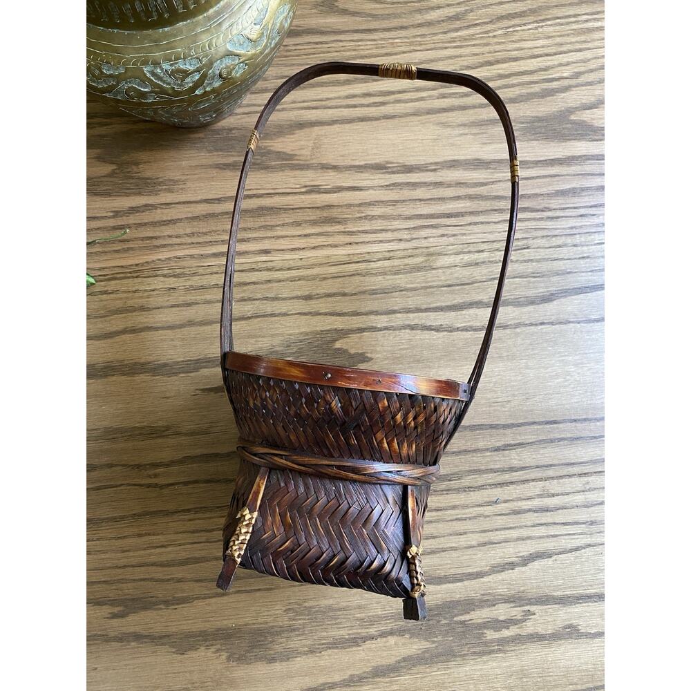 Vintage 1940s Japanese Ikebana Bamboo Basket Mingei Folkart Japanese Basket